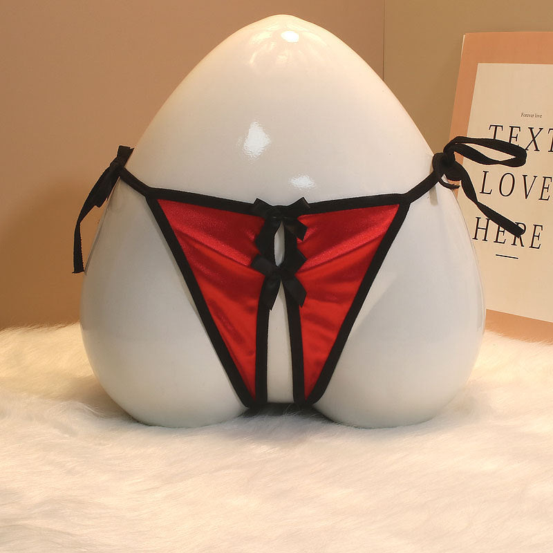 New Foreign Trade Luxury Lace-up Thong Women’s Satin Open Sexy Bow Sex Temptation Plus Size - Sexy lingerie