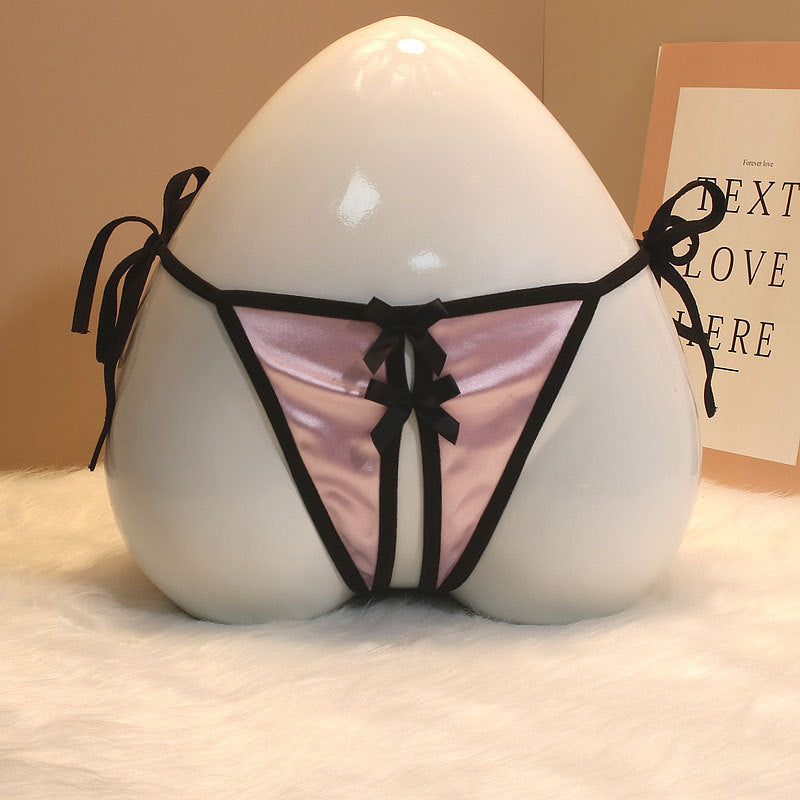Image of New Foreign Trade Luxury Lace-up Thong Women’s Satin Open Sexy Bow Sex Temptation Plus Size - Sexy lingerie