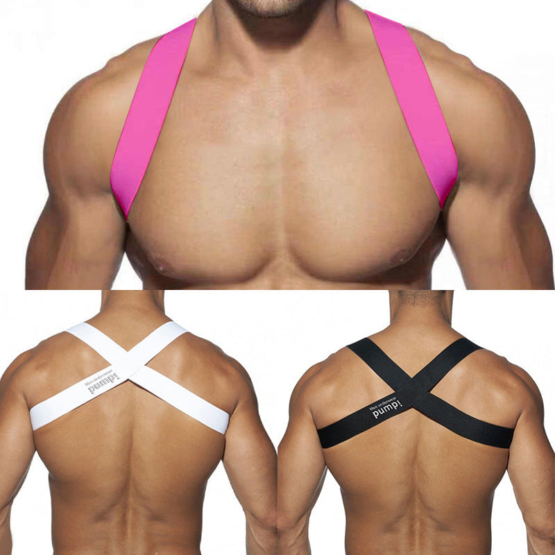 Image of New Men’s Beautiful Back Fitness Elastic Sexy Shoulder Strap Macho Muscle Abs GAY Chest Strap Party Fitness Strap