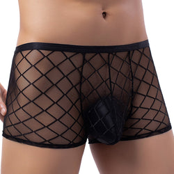 Image of New Men’s Sexy Diamond Fishnet Boxer Panties Low Waist Mesh Sheer Boxer Shorts Men’s Sex Panties - Sexy lingerie