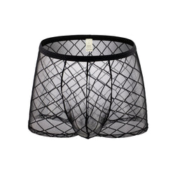 Image of New Men’s Sexy Diamond Fishnet Boxer Panties Low Waist Mesh Sheer Boxer Shorts Men’s Sex Panties - black / M（66-76cm）