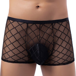 Image of New Men’s Sexy Diamond Fishnet Boxer Panties Low Waist Mesh Sheer Boxer Shorts Men’s Sex Panties - Sexy lingerie