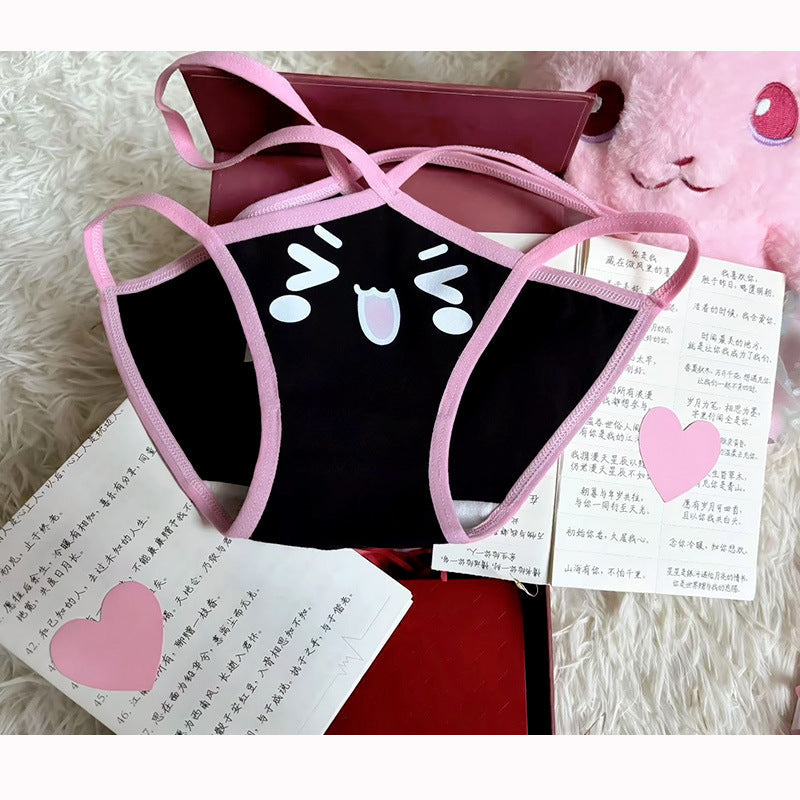 New sexy KT meow meow beautiful girl cute new low-rise briefs pure lust cross strap cotton thong women - 5358 - Black