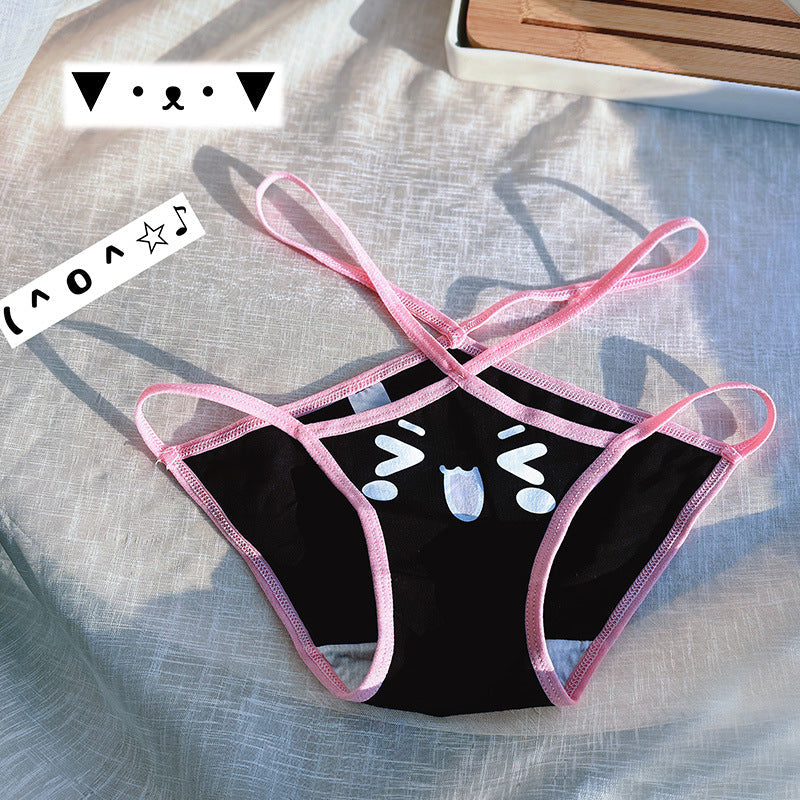 New sexy KT meow meow beautiful girl cute new low-rise briefs pure lust cross strap cotton thong women - Sexy lingerie
