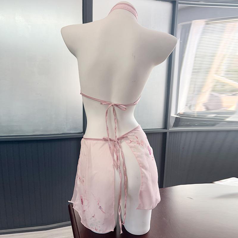 Night piano fun underwear three-point style sexy classical print belly pocket female passionate slit short skirt