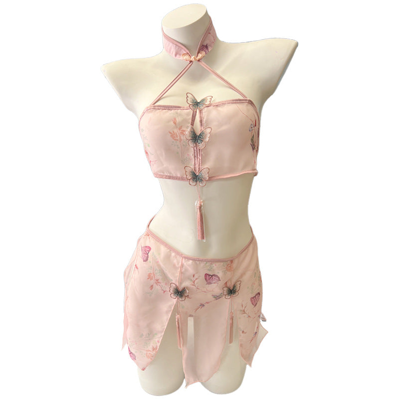 Image of Night piano fun underwear three-point style sexy classical print belly pocket female passionate slit short skirt