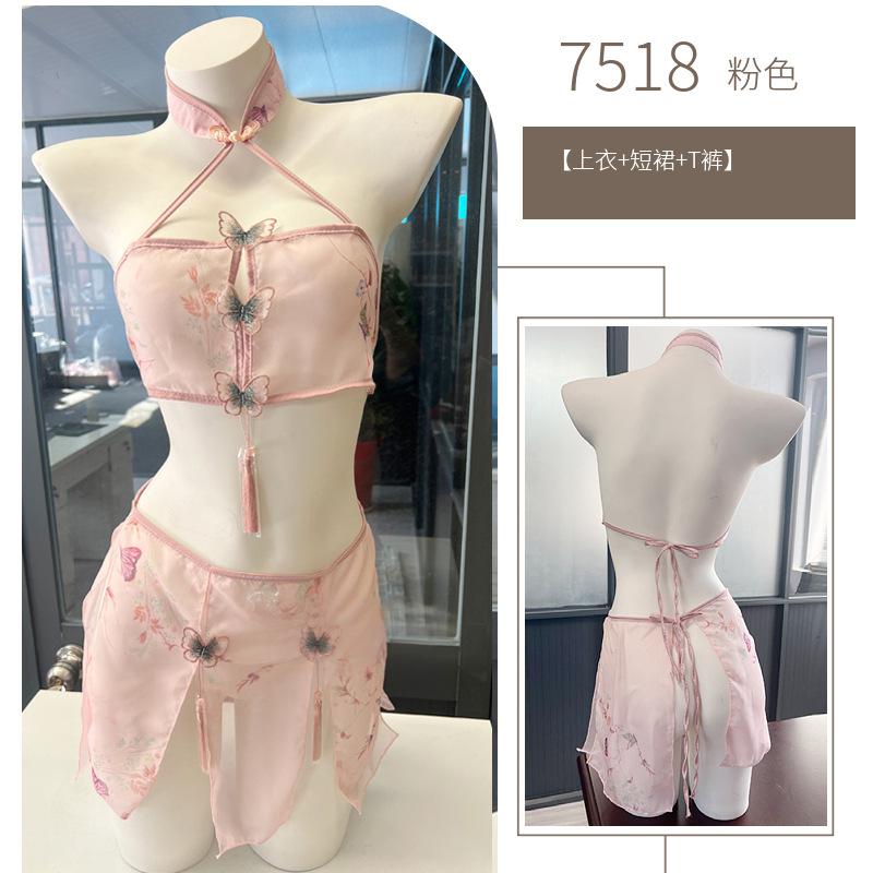 Image of Night piano fun underwear three-point style sexy classical print belly pocket female passionate slit short skirt
