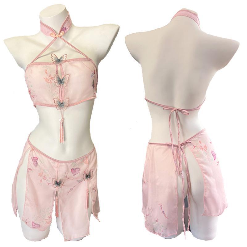 Night piano fun underwear three-point style sexy classical print belly pocket female passionate slit short skirt