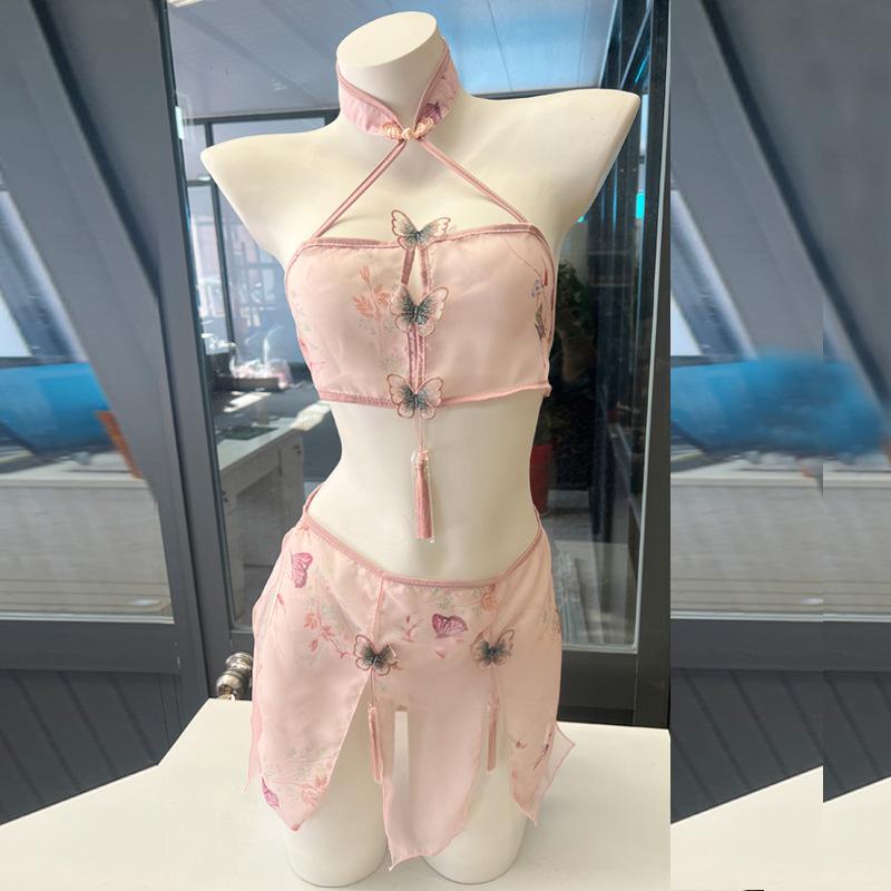 Image of Night piano fun underwear three-point style sexy classical print belly pocket female passionate slit short skirt