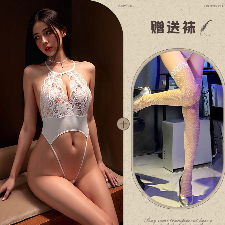 Image of Night song lace three-point style sexy underwear one-piece exposed breasts hot passion clothes bikini erotic underwear