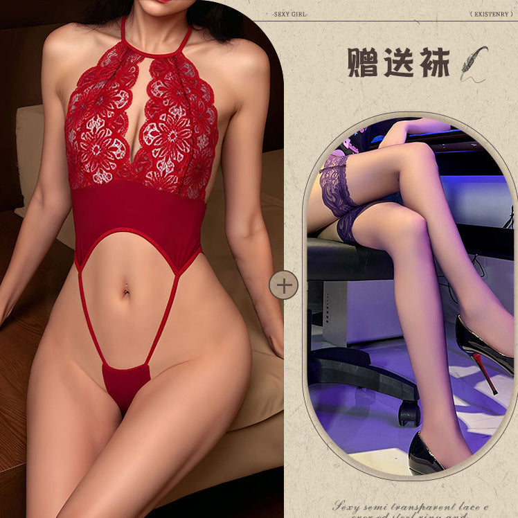 Night song lace three-point style sexy underwear one-piece exposed breasts hot passion clothes bikini erotic underwear