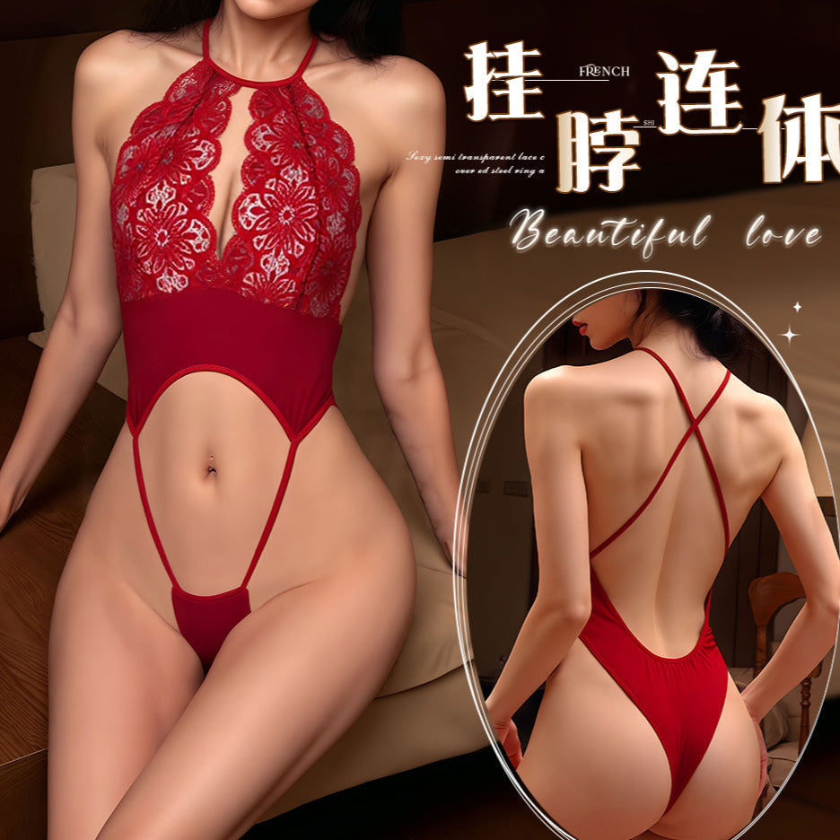 Night song lace three-point style sexy underwear one-piece exposed breasts hot passion clothes bikini erotic underwear