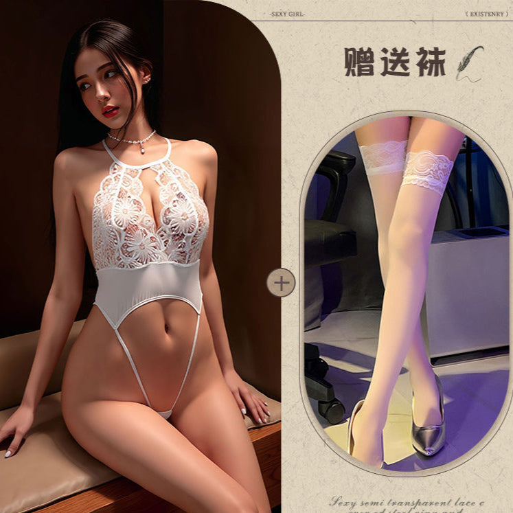 Night song lace three-point style sexy underwear one-piece exposed breasts hot passion clothes bikini erotic underwear