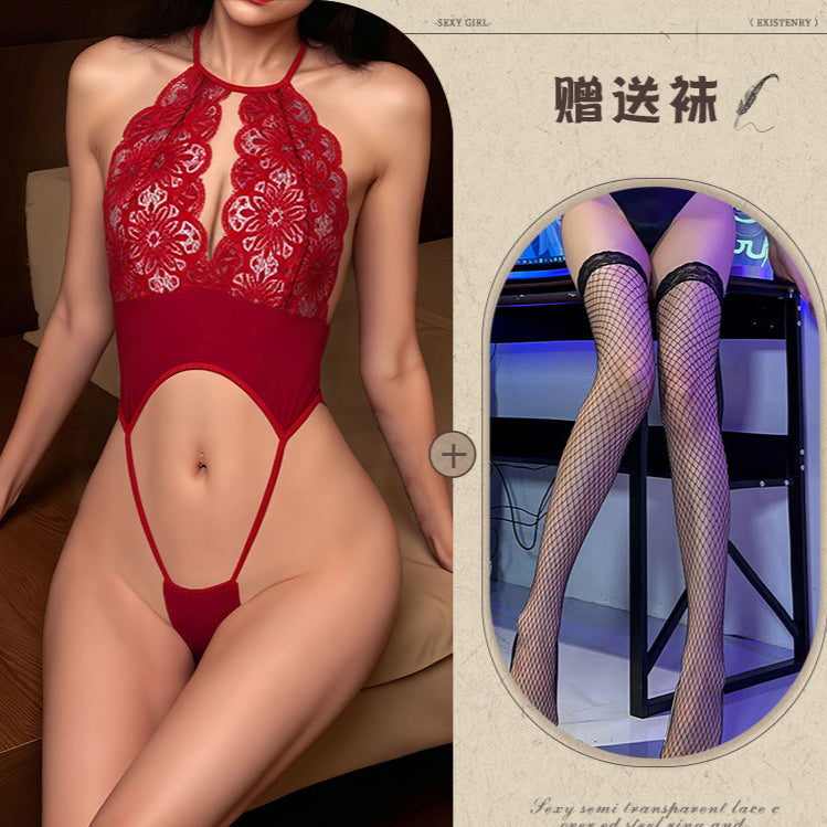 Night song lace three-point style sexy underwear one-piece exposed breasts hot passion clothes bikini erotic underwear