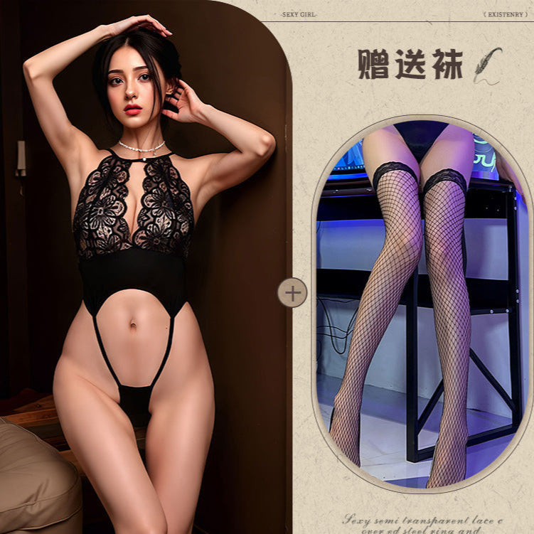 Image of Night song lace three-point style sexy underwear one-piece exposed breasts hot passion clothes bikini erotic underwear