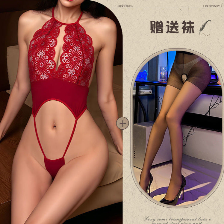 Image of Night song lace three-point style sexy underwear one-piece exposed breasts hot passion clothes bikini erotic underwear