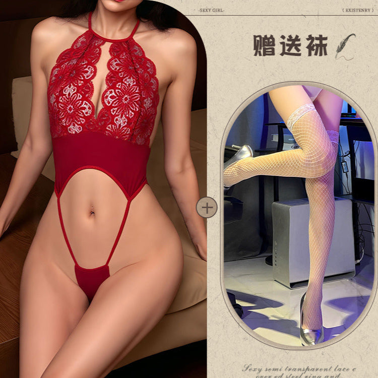 Image of Night song lace three-point style sexy underwear one-piece exposed breasts hot passion clothes bikini erotic underwear