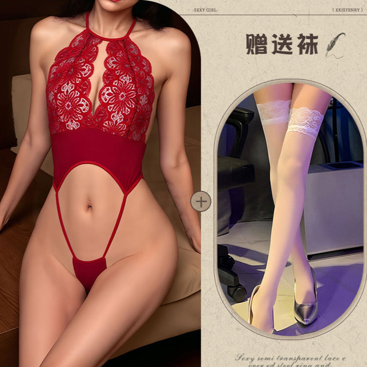Image of Night song lace three-point style sexy underwear one-piece exposed breasts hot passion clothes bikini erotic underwear