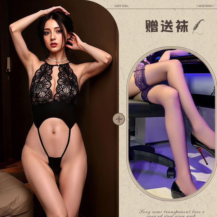 Night song lace three-point style sexy underwear one-piece exposed breasts hot passion clothes bikini erotic underwear