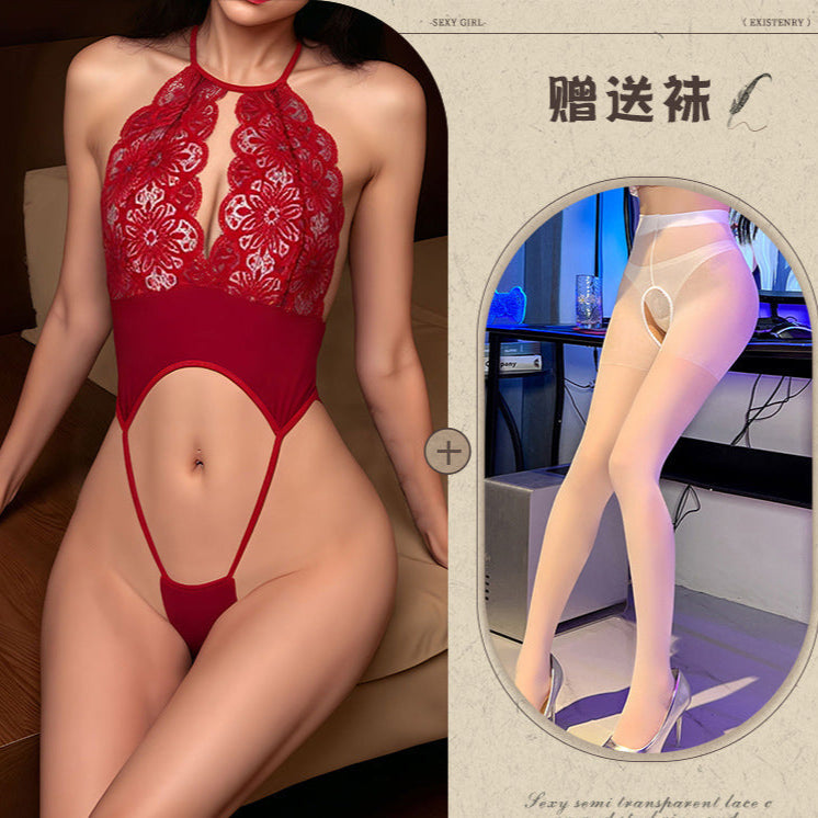 Image of Night song lace three-point style sexy underwear one-piece exposed breasts hot passion clothes bikini erotic underwear
