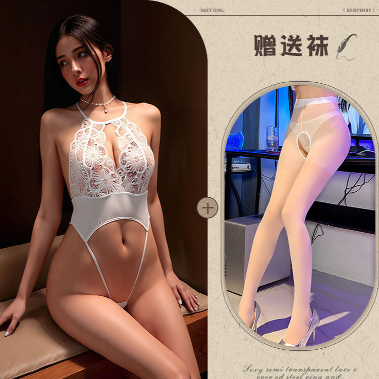 Image of Night song lace three-point style sexy underwear one-piece exposed breasts hot passion clothes bikini erotic underwear