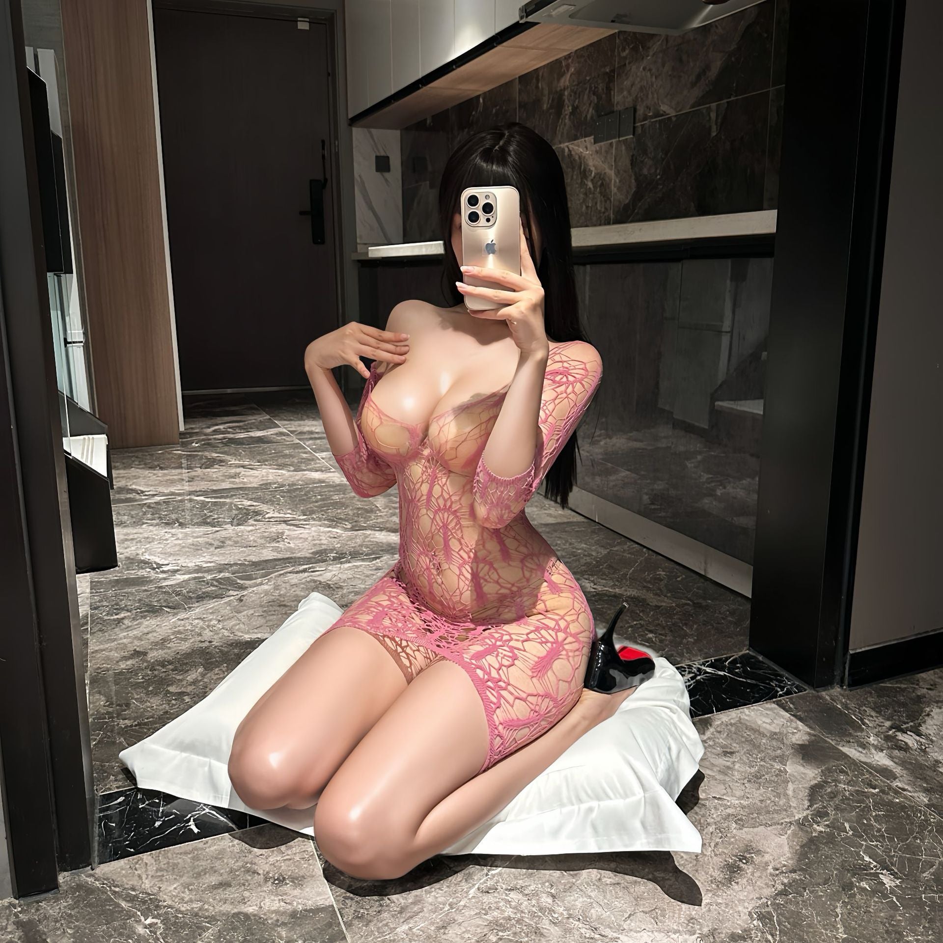 Image of Night Thoughts Night Se Erotic Underwear Plus Size Foreign Trade Flirtatious Net Tearable Sexy Hollow Open Crotch