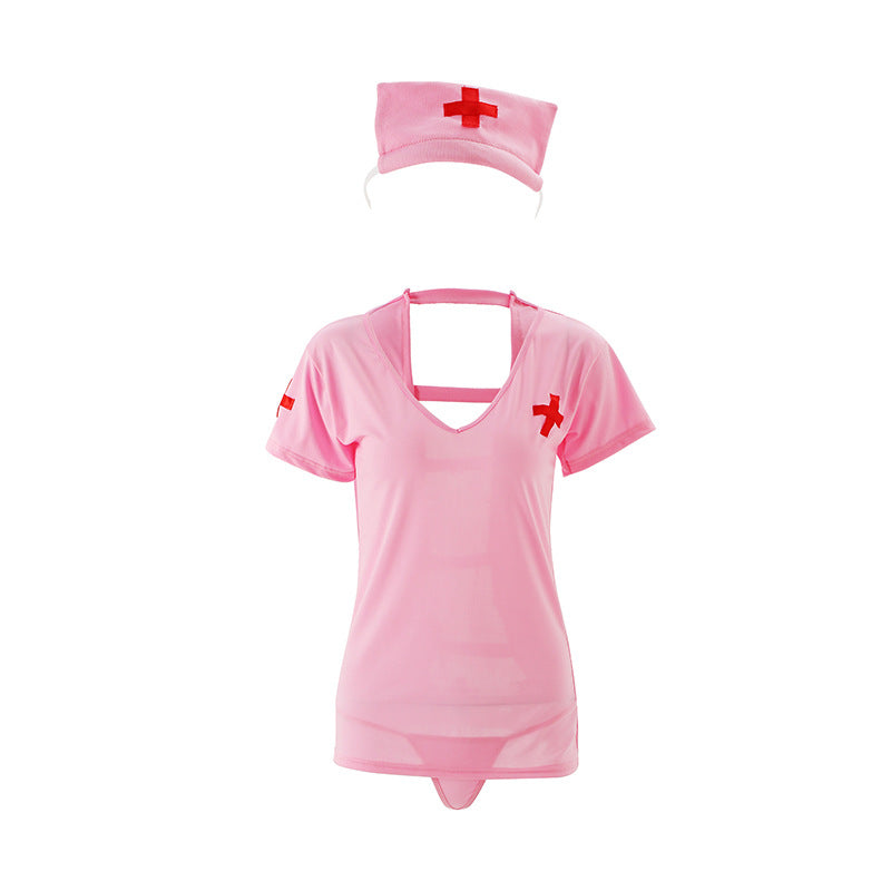 Night Tingxiang new erotic underwear back plaid nurse sexy nurse uniform temptation breast exposure set 773 - Cosplay