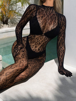 Image of One Piece Sexy Black Fishnet Bodysuit Women’s Full Body Sheer Jumpsuit Black - black / free size / Nylon - Sexy lingerie