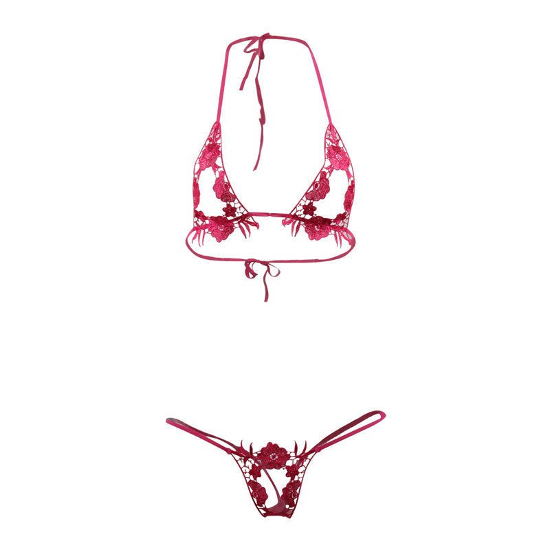 Image of Open breast exposure three-point bra sexy seduction lace transparent seduction thong women’s erotic lingerie 1042