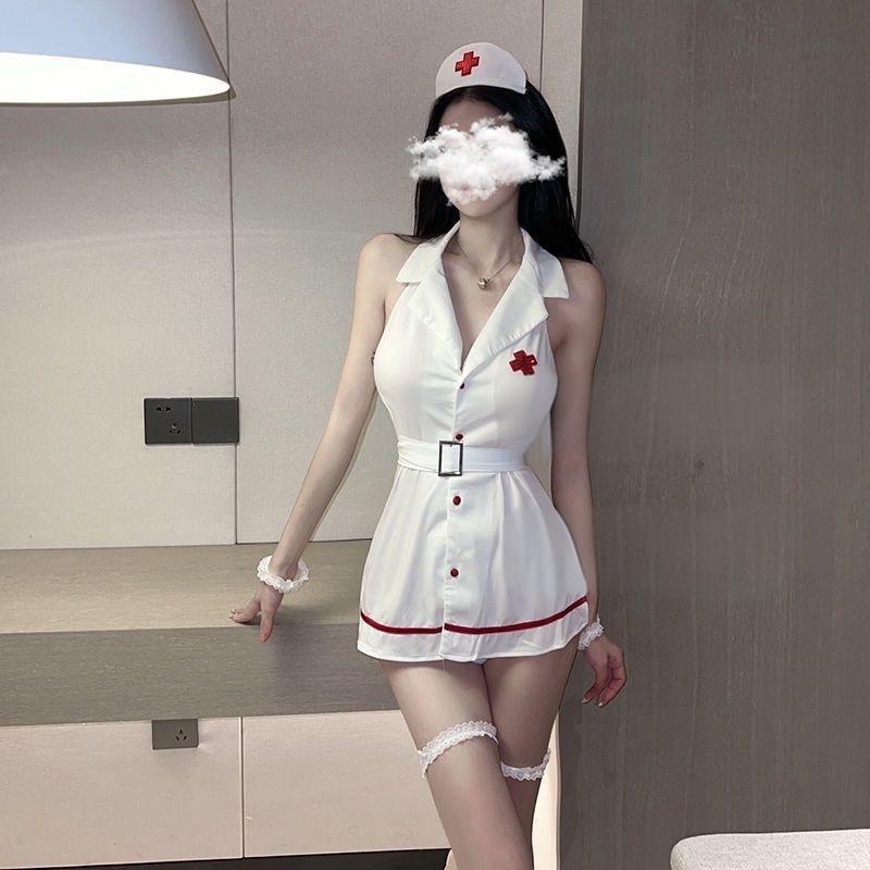 Image of Osherin erotic lingerie sexy nurse erotic uniform underwear black and white little nurse costume plus size bracelet set