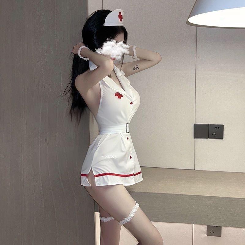 Image of Osherin erotic lingerie sexy nurse erotic uniform underwear black and white little nurse costume plus size bracelet set