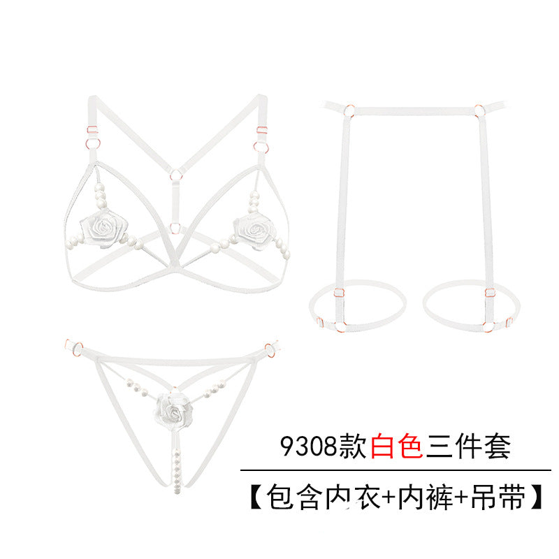 Plus-size sexy lingerie three-point suit extreme temptation thong female pearl massage opening stall no-take