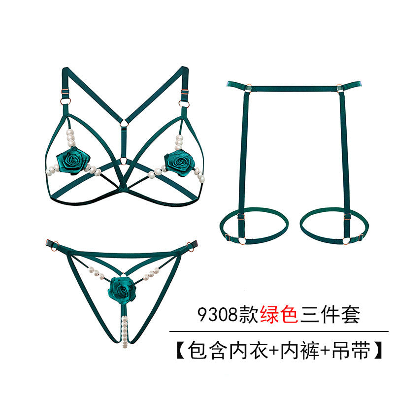 Image of Plus-size sexy lingerie three-point suit extreme temptation thong female pearl massage opening stall no-take