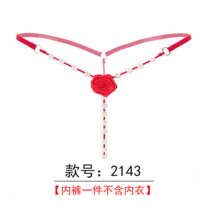 Plus-size sexy lingerie three-point suit extreme temptation thong female pearl massage opening stall no-take