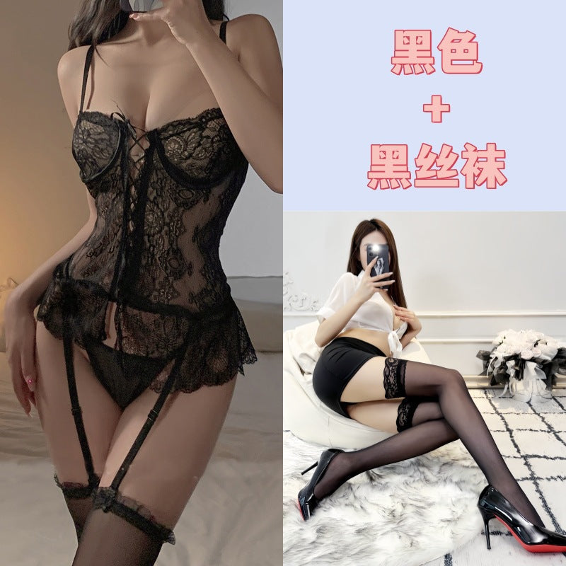 Image of Pure lust erotic underwear feminine see-through temptation open crotch free to take off hot passion suit bow bow small