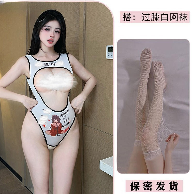 Image of Xiu Caisha erotic underwear fun girl abstinence is breast-baring dirty text uniform pure desire one-piece clothes opening gear Japanese clothes