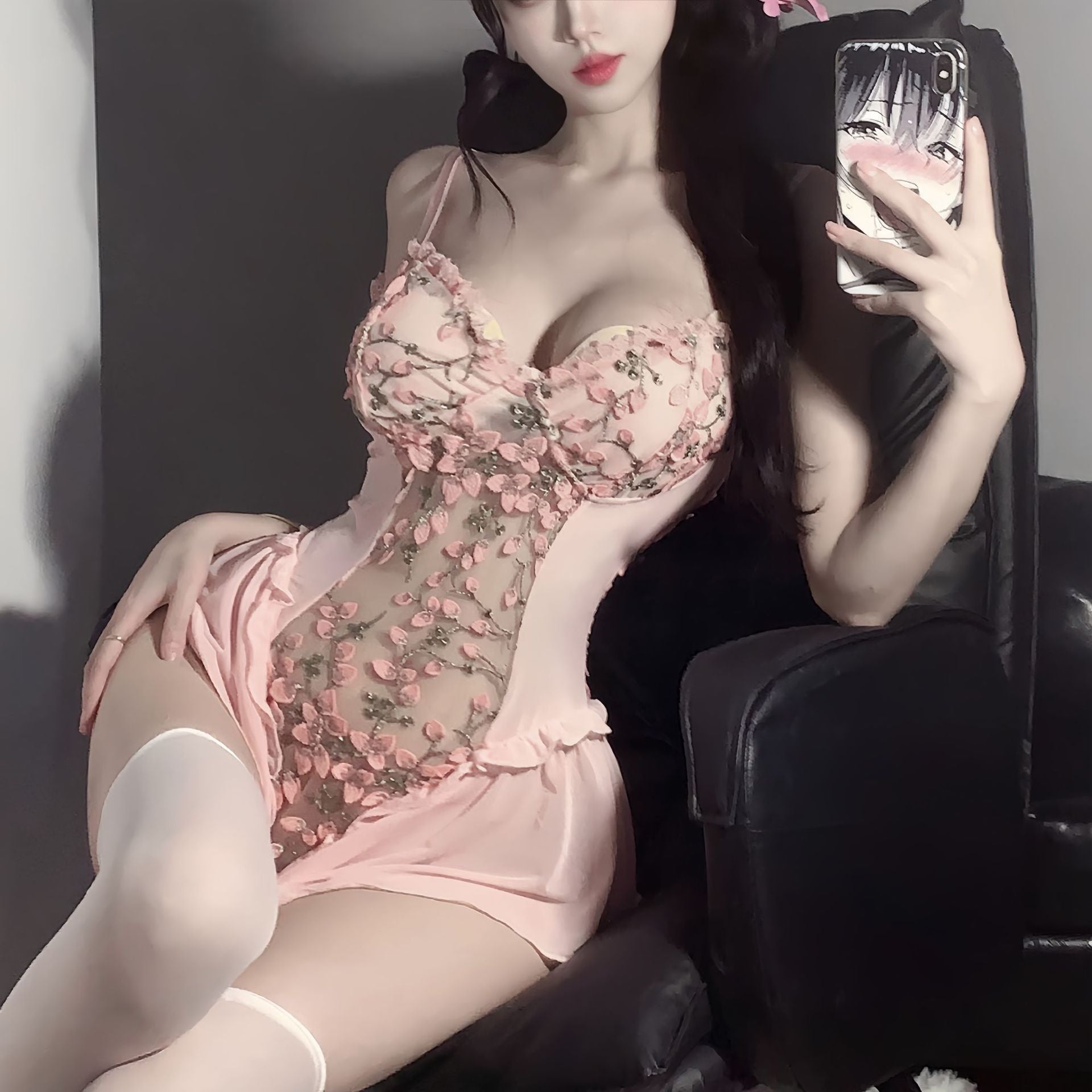 Image of Rosecloud erotic lingerie floral sexy lingerie pure desire elegant suspender embroidery jumpsuit slim gathering mesh