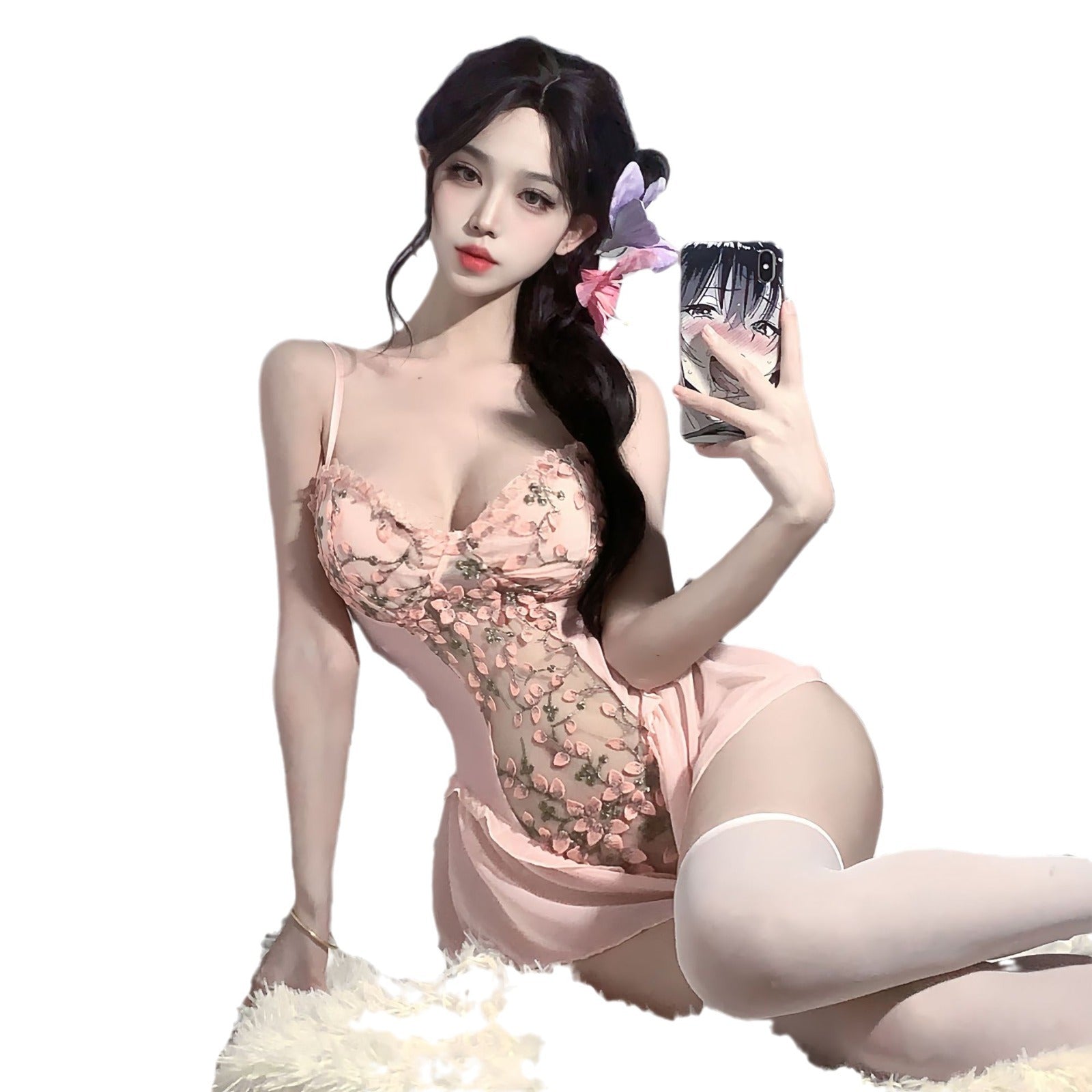 Rosecloud erotic lingerie floral sexy lingerie pure desire elegant suspender embroidery jumpsuit slim gathering mesh