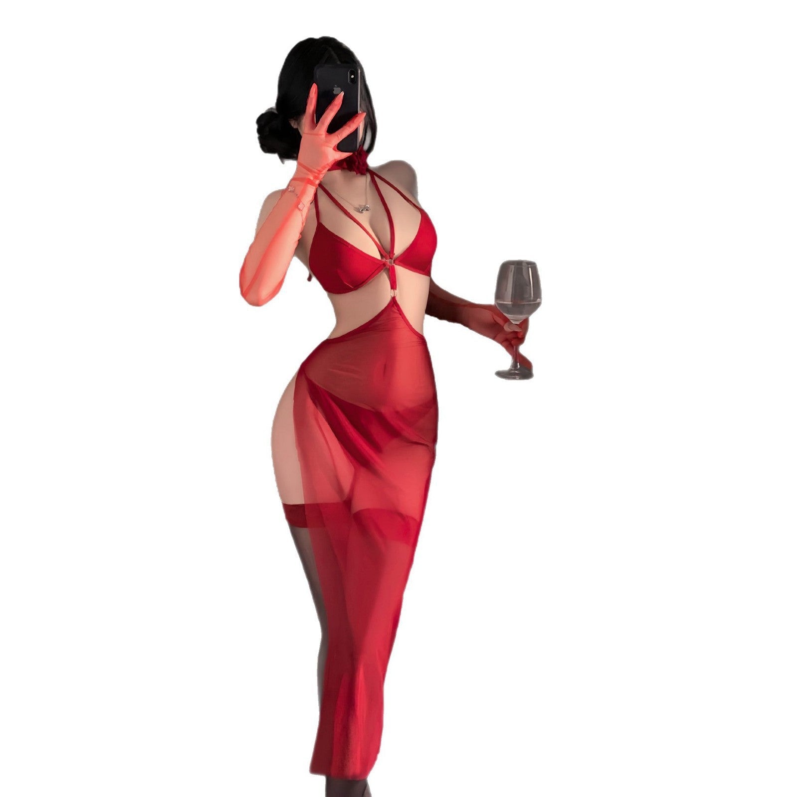 Ruolan erotic underwear sexy suspender temperament royal sister backless halterneck mesh mom skirt Hanfu set 9232