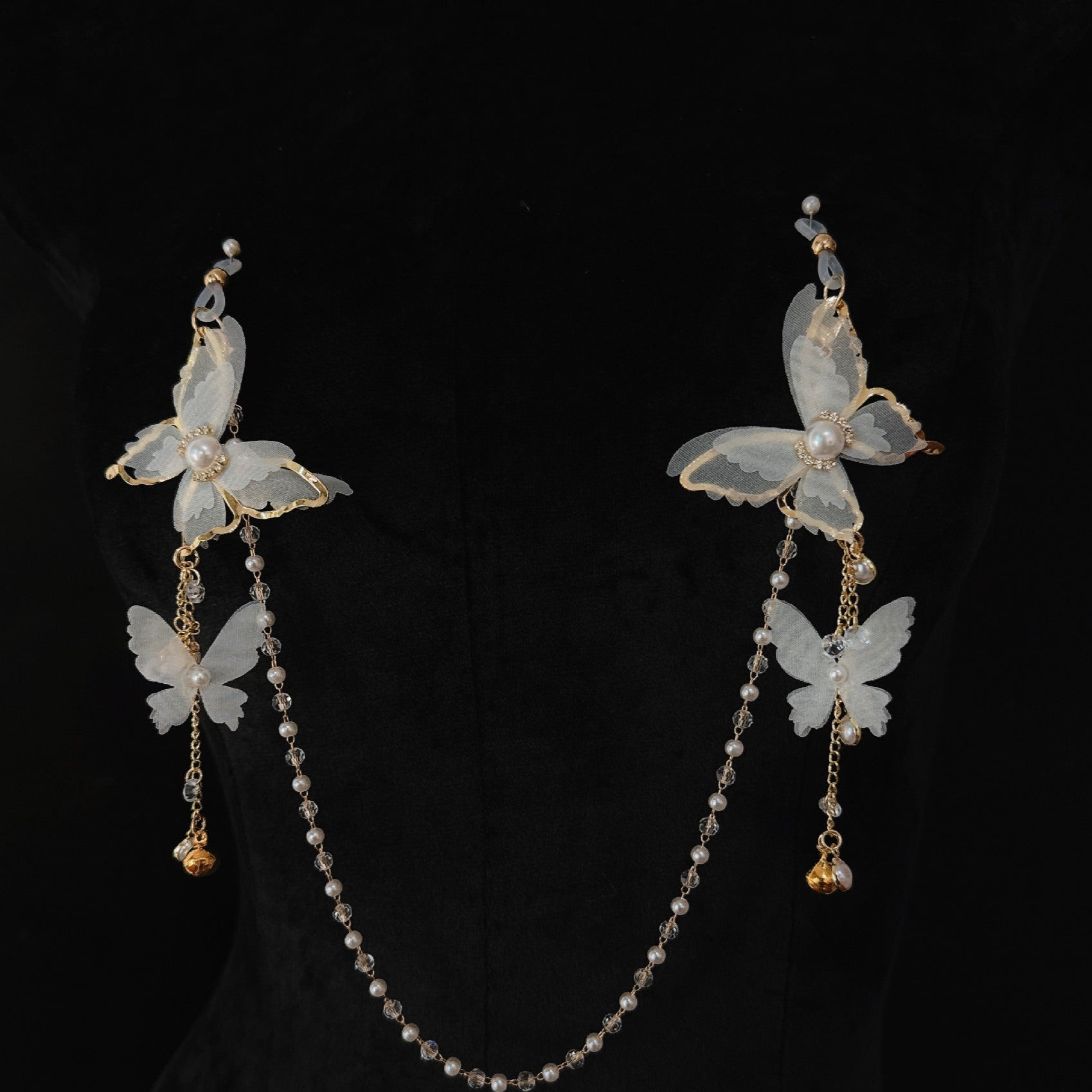 Image of sex toysbell butterfly nipple clip lace pearl sm stimulation nipple training nipple titty clamp butt plug tail - toys