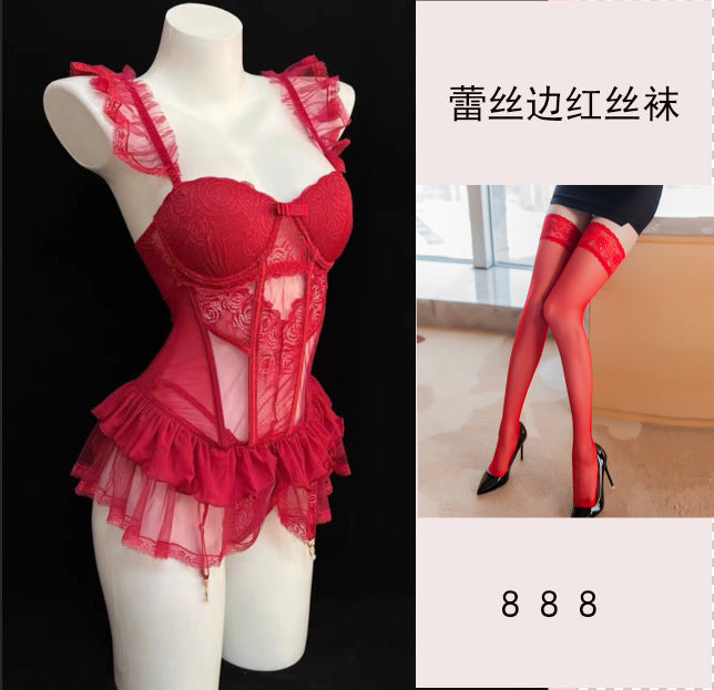 Image of Sexual Affection Fun Lingerie Uniform Pure Desire Hollow Mesh Passion Suit Free Temptation Small Breasts Big Nightdress