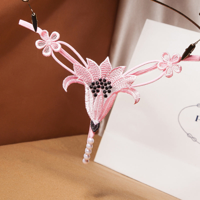 Sexy hot sex panties flower cut-out pearl massage low waist elastic temptation thong a rope 3053 - pink / One size