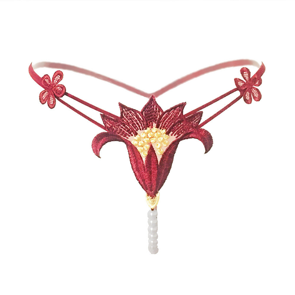 Sexy hot sex panties flower cut-out pearl massage low waist elastic temptation thong a rope 3053 - Sexy lingerie