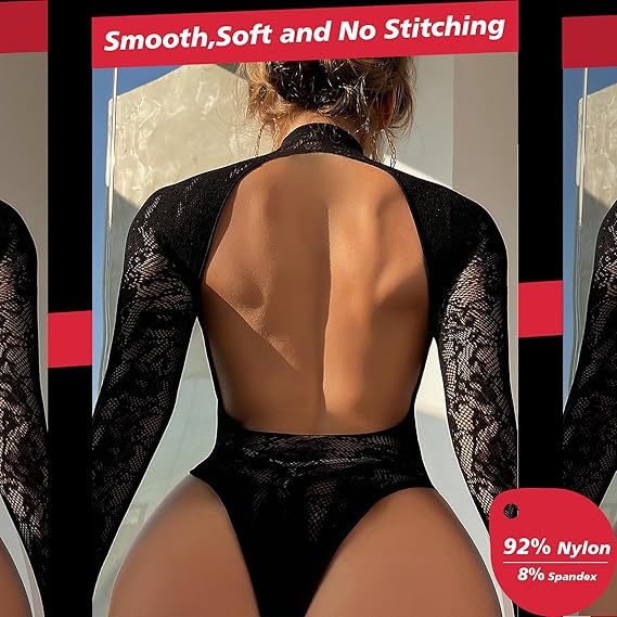 Sexy Lingerie for Women Naughty Fishnet Lingerie Set Bodysuit Outfits Teddy Sheer Mesh Erotic - black / free size