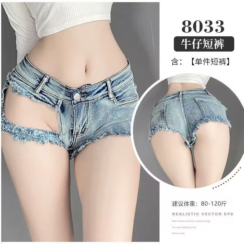 sexy lingerie sexy women ripped jeans low rise zipper open pants hot pants nightclub seduction lingerie 8026 - 8033