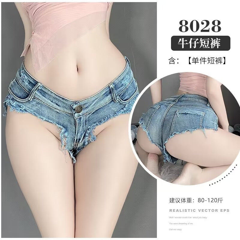 Image of sexy lingerie sexy women ripped jeans low rise zipper open pants hot pants nightclub seduction lingerie 8026 - 8028