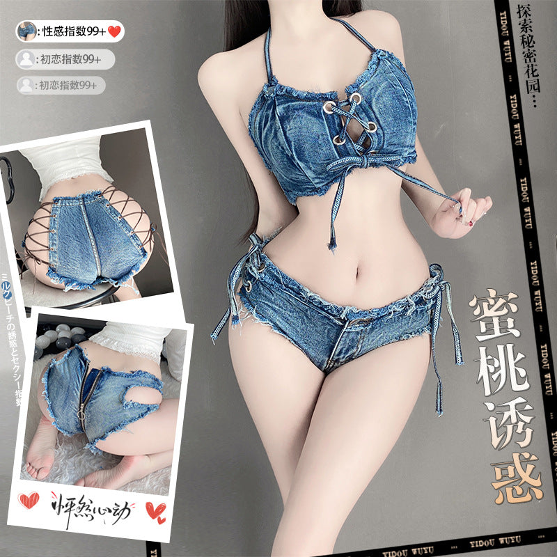 Image of sexy lingerie sexy women ripped jeans low rise zipper open pants hot pants nightclub seduction lingerie 8026 - Sexy