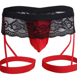 Image of Sexy panties men’s sexy temptation men’s panties gay lace transparent leggings sexy open crotch thongs - red / S code
