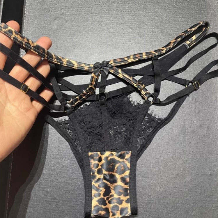 sexy thong leopard print panties factory direct sales crotch temptation beautiful buttocks cut-out eyelashes lace