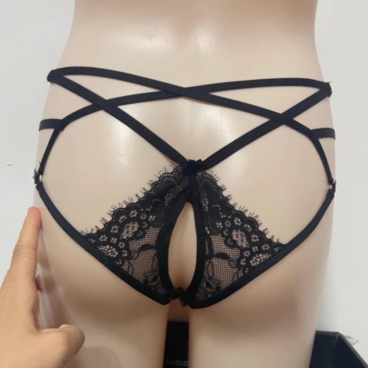 Image of sexy thong leopard print panties factory direct sales crotch temptation beautiful buttocks cut-out eyelashes lace